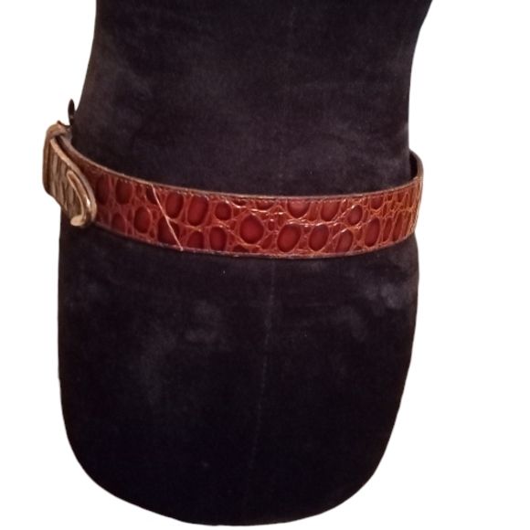 Omega Vintage 80's USA Made Brown Leather Crocodile Pattern Belt Size Large! - Picture 5 of 10